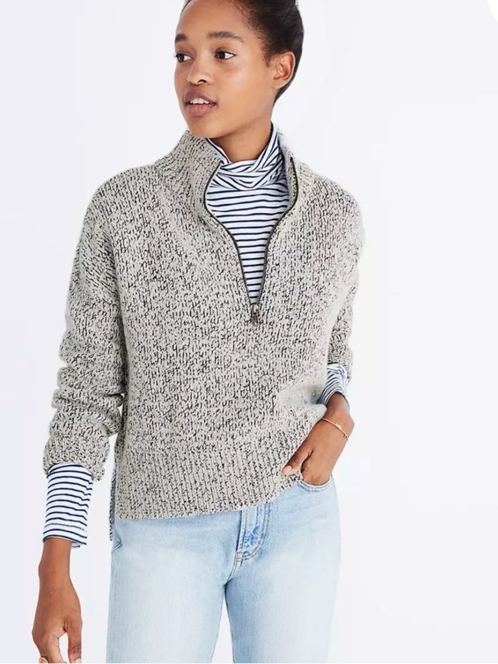 Madewell Marled Wool Blend 3/4 Zip Sweater